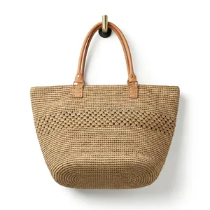 Sac fourre-tout décontracté en paille de raphia avec motif ajouré, deux poignées, grande capacité, style bohème, sac à main pour femme, usage quotidien - Product Image 5