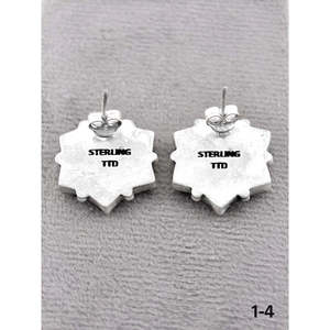 Southwest-Style White Buffalo & <b>Sterling</b> <b>Silver</b> <b>Stud</b> Earrings Bezel-Set Flower Pattern Post Earrings - Product Image 4