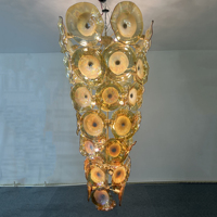 Lampe suspendue de luxe en forme de fleur dorée, lumière LED, plaques en verre de Murano soufflées à la main, lustre d'art moderne
