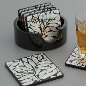 Ensemble de sous-verres en nacre noire et blanche (MOP) faits à la main avec support pour tables à manger et invités divertissants à bon prix - Product Image 3