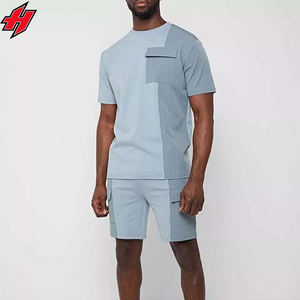 ชุดวอร์มผ้าคอตตอนโพลีเอสเตอร์สำหรับผู้ชายชุดวอร์มสีล้วนมีกระเป๋าและโลโก้แบบลำลองสำหรับฤดูร้อน - Product Image 6