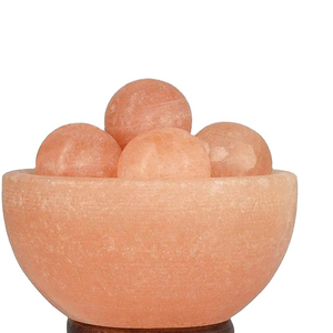 Meilleure couleur naturelle lampe au sel de l'Himalaya Base en bois poli boules de massage avec bol de feu conception de veilleuse fait à la main réel - Product Image 4