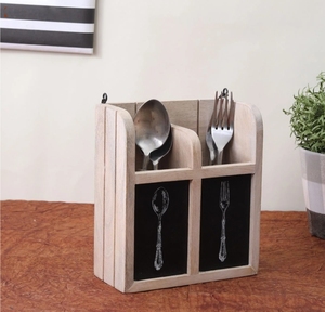 ที่ใส่ช้อนส้อมไม้สำหรับห้องครัวทำจากไม้มะม่วงที่ใส่ช้อนส้อมที่ยึดผนังตัวเลือกการติดตั้งบนเคาน์เตอร์ - Product Image 2