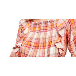 Top Rosa in Popeline da Donna Free People con Volant, Arricciature, Taglio a Quadri, Maniche Lunghe, Scollo Quadrato, Logo Ricamato, Taglia XL - Ideale per l'Ufficio - Product Image 3