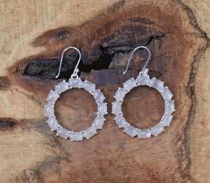 Joyería para mujer, pendientes de estilo bohemio de plata, joyería de plata de ley 925, piedras preciosas de cuarzo rosa, pendientes hechos a mano de tendencia, regalo - Product Image 3