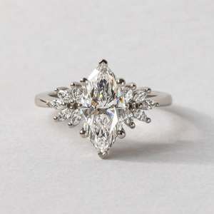 12x6mm Marquise Cut White CZ Engagement Ring Cluster Side <b>Stone</b> Wedding Band for Women Silver Bridal Anniversary Jewelry Gift - Product Image 1