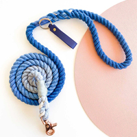 Laisse de chien en corde bleue Clip en or rose 152cm de long fibre tressée coton marine Lapis fait à la main colorant naturel