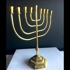 menorah kit Stylish Brass Menorah Candle Holder Jewish Hanukkah <b>Lamp</b> Decorative Candle Stand Elegant Home Accent - Product Image 6