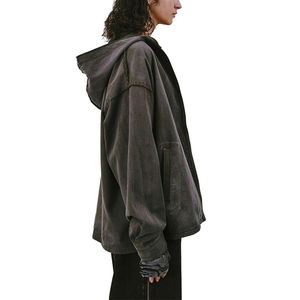 เสื้อฮู้ดดี้ผู้ชายทรงใหญ่ ผ้าคอตตอนหนานุ่ม ทรงบ็อกซี่ ไหล่ตก ลุควินเทจ ซักฟอก ทำสีซีด แขนเสื้อแบบดิสเทรส - Product Image 3