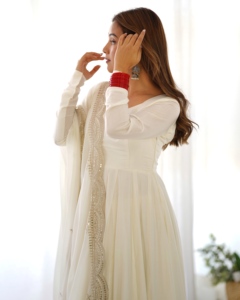 FULLY FLAIR ANARKALI with DUPPTA SET PENT READY to WEAR Faux <b>Fur</b> Party Wear - Product Image 3