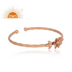 Bracelets à manchette ajustable en laiton, cubiques naturelles, plaqué or Rose, Design à la main, dernier modèle, - Product Image 3