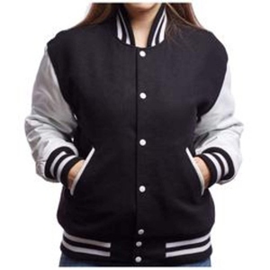 Women's Custom Logo Crop Bomber Jacket <b>Genuine</b> Leather Sleeves Winter Fashion Varsity Jacket Plain Dyed Variety Styles for - Product Image 1