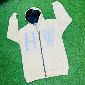 เสื้อมีฮู้ดซิปผ้าขนแกะคอตตอน400GSM พร้อมโลโก้ปักแบบไม่พอใจฉลากคอตตอน100% ย้อมสีล้วนสำหรับฤดูหนาว - Product Image 1