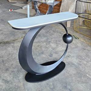 Moon 02 Contemporary Console <b>Table</b> <b>Mirrored</b> Stone Top Iron Frame Convertible for Villa Living Room Hotel Bedroom-Model CST056 - Product Image 6