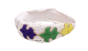 Banda para el pelo de tela de moda personalizada Mardi gras al por mayor, accesorios para mujer, diadema de perlas anudadas de Color sólido, diadema para niñas - Product Image 3