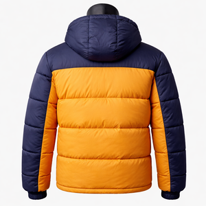 Men’s Color Block Hooded <b>Puffer</b> <b>Jacket</b> Navy <b>Yellow</b> Quilted Winter <b>Jacket</b> Custom OEM ODM Wholesale Manufacturer - Product Image 2