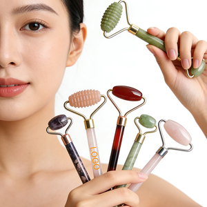 Set Massaggiatore Facciale <span class=keywords><strong>con</strong></span> Rullo di Quarzo Rosa e Gua Sha, Rullo di Giada Rosa <span class=keywords><strong>con</strong></span> Confezione, Strumento per Massaggi - Product Image 5