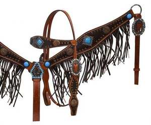 Ensemble d'équipement d'équitation fait à la main tête durable décrochage collier de poitrine rênes strass Conchos Sier perles couleurs assorties - Product Image 4