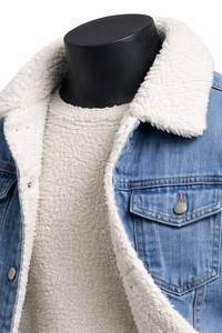 Veste en jean pour homme doublée en sherpa, veste en jean polaire d'hiver, veste trucker boutonnée chaude, OEM personnalisé, vente en gros - Product Image 4