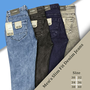 Nouveau style de jeans en denim tissé teint en fil pour hommes, coupe slim, multicolores, lavés, en coton extensible, pantalons décontractés - Product Image 1