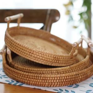 Cesta de pan redonda marrón suave hecha a mano caliente bandeja flotante de ratán tejida para té para servir cenas fiestas café desayuno - Product Image 5