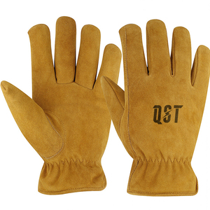 QST Guantes de trabajo de cuero de vaca de alta resistencia Guantes de conductor para camión Conducción Almacén Jardinería Guantes de seguridad de Palma de cuero dividido - Product Image 6