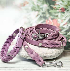 Conjunto de Collar y Correa para Perro de Cuero Trenzado Morado, Collar de Alta Calidad para Perros Galgo y Whippet - Product Image 3