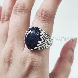 Anillo de Plata de Ley 925 con Piedra Natural de Sodalita Azul, Diseño Árabe, Regalo de Aniversario, Joyería para Hombre, Recién Llegado - Product Image 3