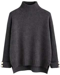 Customized Dark Grey Knit Sweater & Wide Leg Pants <b>Set</b> Women High Neck Pullover Cozy Winter <b>Lounge</b> Wear Custom Manufacturer OEM - Product Image 1