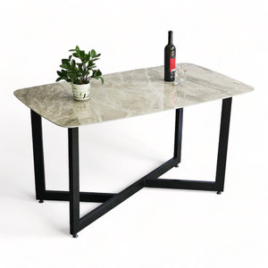 Mesa de Comedor Rectangular de Estilo Minimalista de 140x80cm, con Cubierta de Cerámica de Alta Calidad y Patas de Hierro, Ensamblada, Extensible - BA164 - Product Image 1