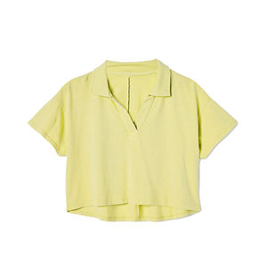 Camisa recortada de manga corta antiarrugas con estampado de algodón 100% personalizado para mujer, Top informal de verano con cuello abotonado - Product Image 5