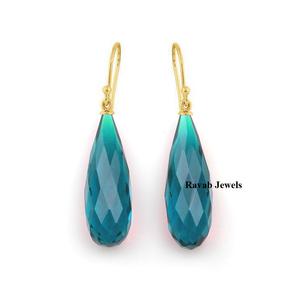 2025 meilleure vente RJE00065 9x30mm plaqué or 925 boucle d'oreille en argent Sterling à facettes bleu Quartz goutte balancent pour les fêtes de mariage - Product Image 1