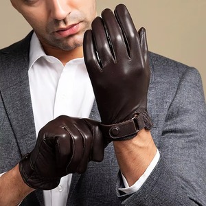 2024 hommes en peau de mouton cuir écran tactile gants d'hiver chaud cachemire doublé mince mitaines cadeaux de fête - Product Image 5