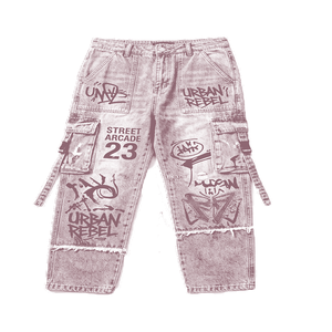 Pantalon cargo en jean tissé ample pour homme, taille haute, coupe décontractée, multi-poches, uni, streetwear, imprimé personnalisé, délavé foncé/clair, été - Product Image 2