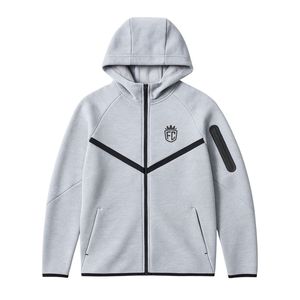 Mens Tech Fleece Windrunner Full Zip Hooded <b>Jacket</b> Stone <b>Grey</b> Lightweight Warm Athletic Training Outerwear Premium Activewear - Product Image 1