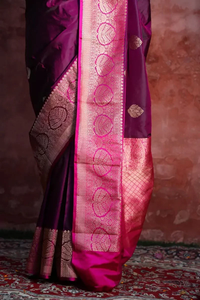 Majestic Magenta Zari Weave Saree con tejido y diseño de pallu pesado con trabajo de tejido con las mismas piezas de blusa de borde - Product Image 2
