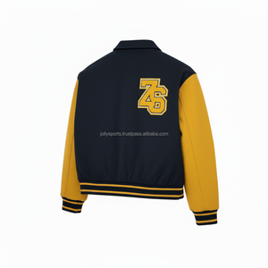 Veste universitaire en laine mélangée 450 GSM de haute qualité manches contrastées jaune marine Logo personnalisé Patch Chenille Varsity Jacket pour homme - Product Image 4