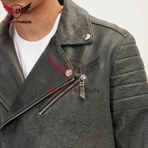 Veste de moto en cuir nubuck design High Street de qualité supérieure pour hommes, vêtements d'extérieur d'hiver durables en gris foncé - Product Image 2