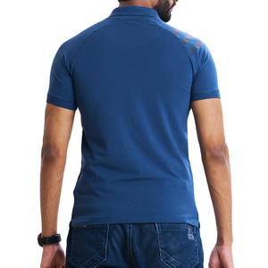 เสื้อโปโลผู้ชายสีฟ้าคลาสสิกใส่100% สบายและมีสไตล์ผ้าถักสีพื้นผ้าฝ้ายสำหรับทุกโอกาส - Product Image 2