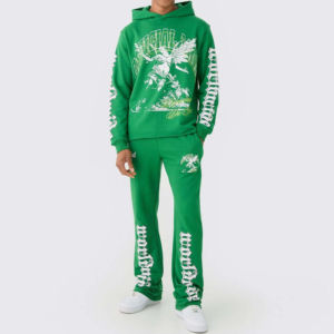 Últimos diseños de los hombres de ajuste personalizado Distress Bottom Hoodie & Stacked Pant 100% algodón con logotipo impreso personalizado chándal para hombres - Product Image 5