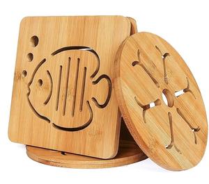 Salvamanteles redondos de madera natural sostenibles Platos calientes/Cuencos/Ollas y sartenes Después de cocinar Trivets de madera al costo más bajo - Product Image 5