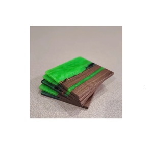 Customize Square Round Epoxy Wood Resin <b>Coaster</b> With Holder Set and square Shape <b>Blue</b> Color at Best Packing - Product Image 2