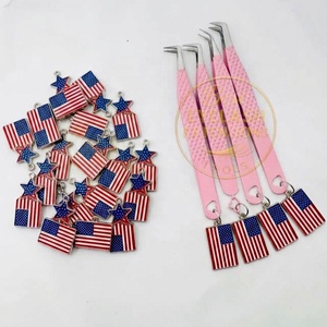 Pince à épiler pour extensions de cils en acier inoxydable noir, anti-magnétique, anti-statique, à pointe lisse de 10 mm, avec porte-clés drapeau américain et logo personnalisé, pour la beauté - Product Image 6