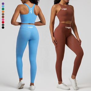 OEM Custom 2024 Yoga Wear Workout Sportswear Gym Fitness Sets Women Two Piece Scrunch Butt Leggings & Tank Top <b>Racer</b> <b>Bra</b> Set - Product Image 1