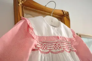 100% Cotton Solid Color Woven Monogram Girls Outfits Short Sleeve Toddler Baby Bubble Romper <b>Set</b> - Product Image 2