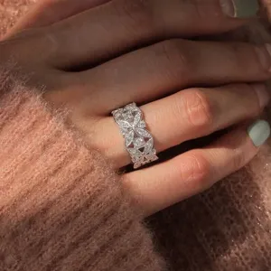 Bague en argent 925 avec diamant moissanite rond, plaqué or jaune 14 carats, or blanc et or rose - Product Image 2