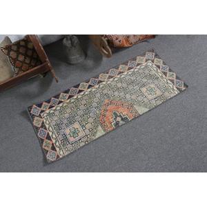 Petit tapis turc vintage 1,6x3,8 pi (49x117 cm), tapis Ikat bleu - Product Image 2