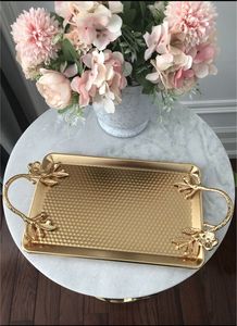 Top Tendance Pour La Maison Hôtel Vaisselle Plateaux De Service Alimentaire Plateau De Service En Métal De Finition Plaqué Or - Product Image 5