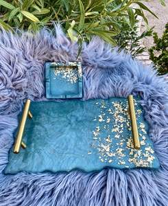 Designer resin <b>tray</b> with metal handle suitable <b>for</b> elegant living room kitchen dining table <b>decor</b> serving - Product Image 2