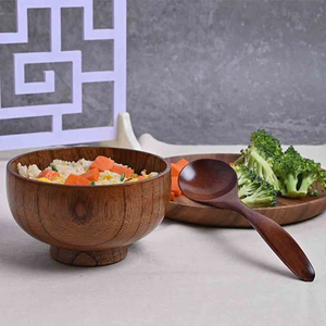 Eco-friendly Polished Glazed Round Antique Wood <b>Bowl</b> Food <b>Serving</b> for Catering Home Decor Kitchenware Durable Lightweight - Product Image 2